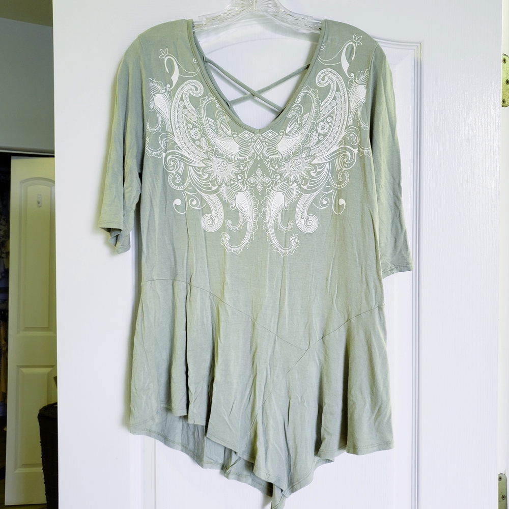 B.L.E.U. Green Asymmetrical Embellished Tunic